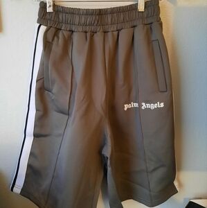 Palm Angels Gray Athletic Track Shorts With White Stripes